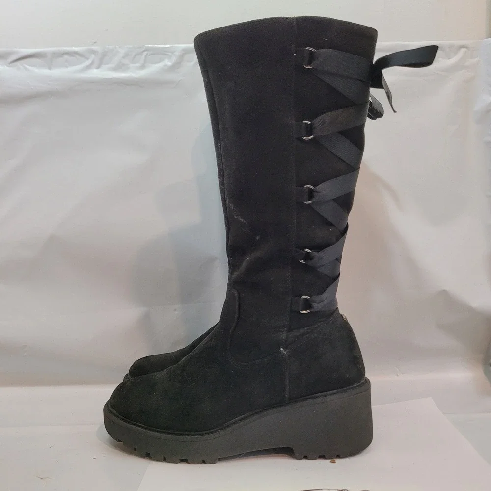 DV Dolce Vita Franka Boots Kids Girls Youth 4 Black Suede Cold Lace Up Platform